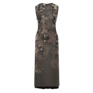 Miu Miu - Graphite Grey Organza Floral Appliqué Beaded Sheath Dress - IT 40